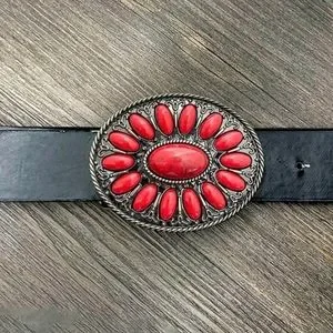 New Red stone belt buckle Western Belt Buckle With Red Glass Centre in Presentation  main image 3